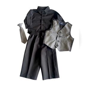 Jonathan Strong Little Boy 4 Piece Suit Set 12 Month Black Silver Formal Wedding
